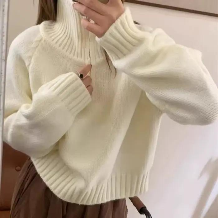 Pull 100% cachemire à col haut et demi-fermeture éclair