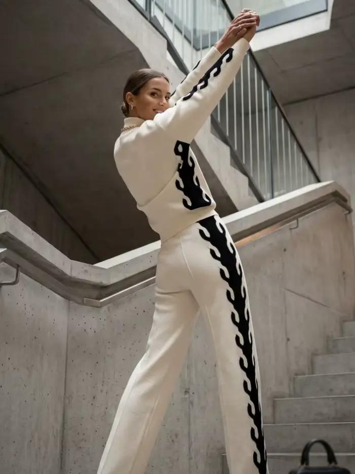 Krisstarsgirls femmes tricot contraste couleur pull hauts 2025 automne printemps nouveau col haut manches longues épissé dames pulls