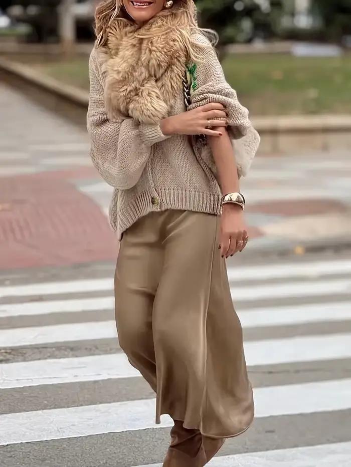 Cardigan à manches lanternes en polyester pour femmes, élégant et confortable, pour les après-midis automnaux et les soirées hivernales