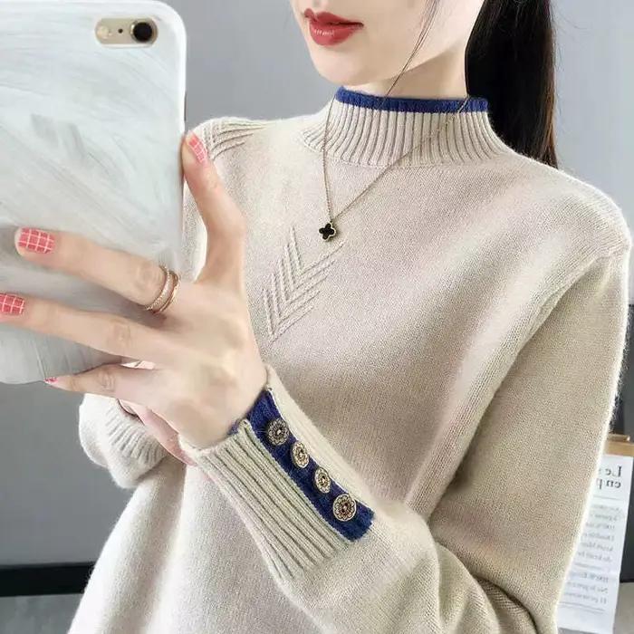 Pulls Femmes laine col roulé à manches longues Pull Femme chaud automne hiver Pollovers haut dames tricots printemps