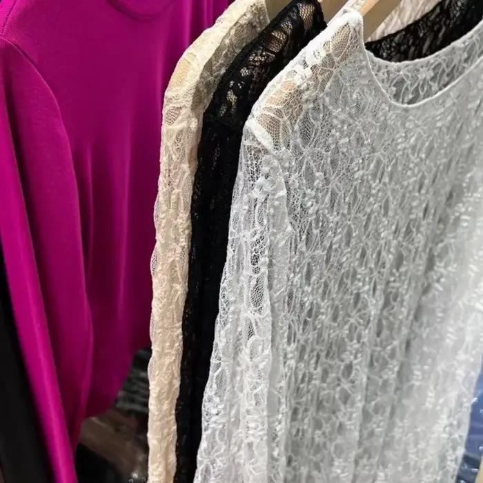 Pull en dentelle pour femmes, col rond, design floral, coupe cintrée, manches longues, collection printemps automne, occase spéciale, cadeau d'anniversaire