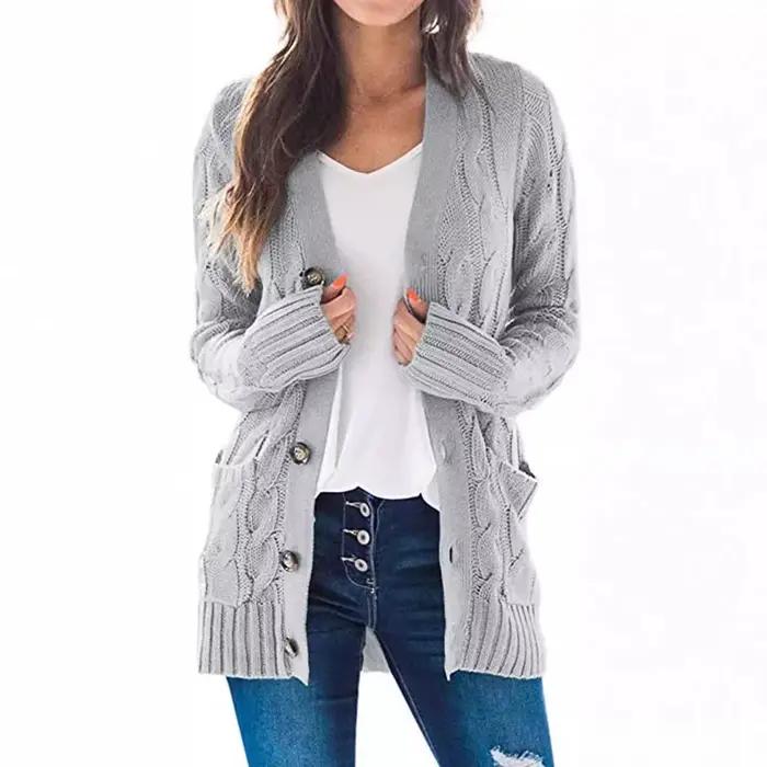 Cardigan en tricot torsadé bleu clair pour femme