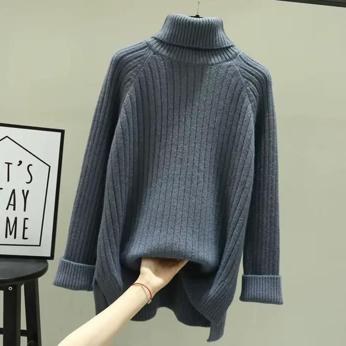 Pull vert à col montant pour femme