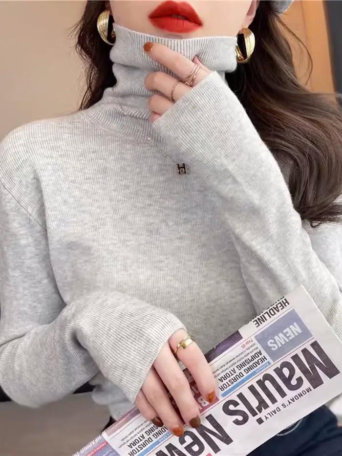 Pull à col roulé coton acrylique décontracté femme automne hiver confortable élégant pour travailler ou détente