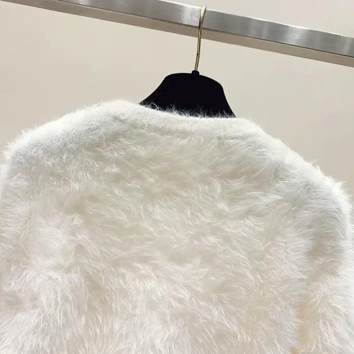 Pull flou pull femmes doux en peluche couleur unie Simple pull blanc fourrure de vison doux coupe ample chaud chandails tricots pulls