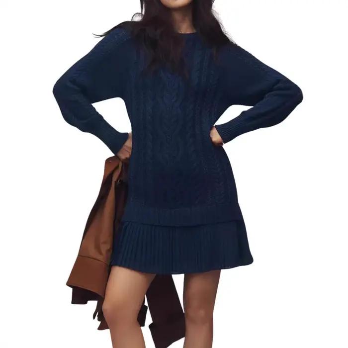 2025 femmes nouveau confortable décontracté mode automne et hiver pull torsadé avec ourlet en dentelle