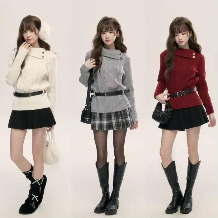 Preppy Style doux tricoté pull 2000s esthétique Gyaru Chic coréen Y2k