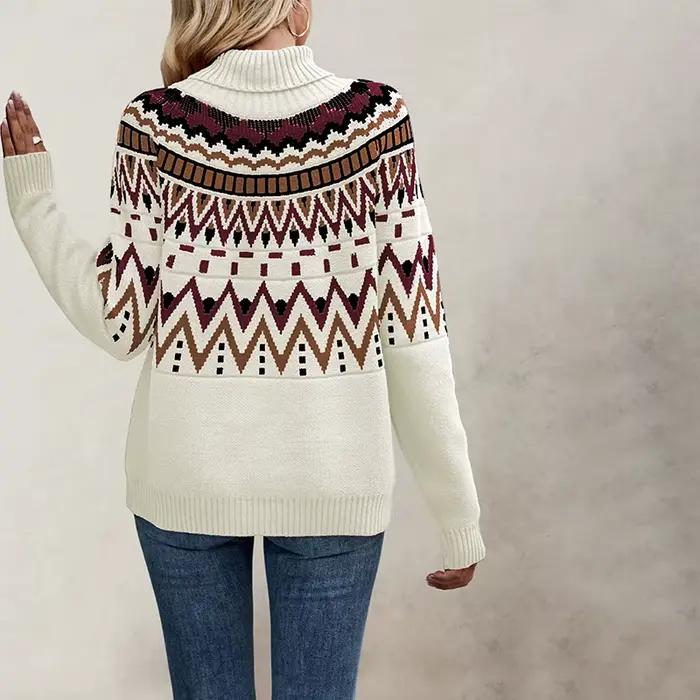 Nouveau pull rétro en rayures couleur bloc pour femmes, hiver 2025, style high street, polyester ample et chaud