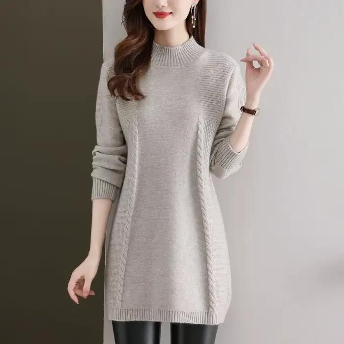 Chemise de base mi-longue à col mi-haut pour femme