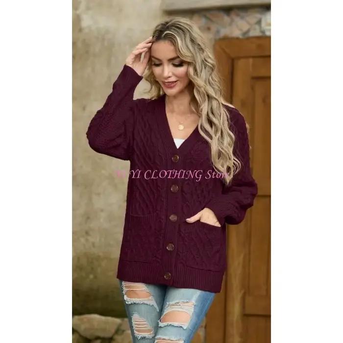 Cardigan féminin N5KF avec poches chinky Pull en tricot à manches longues boutonnées d'hiver