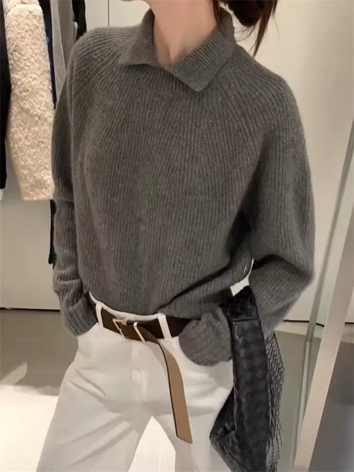 Pull polyvalent à petit revers exquis pour femmes