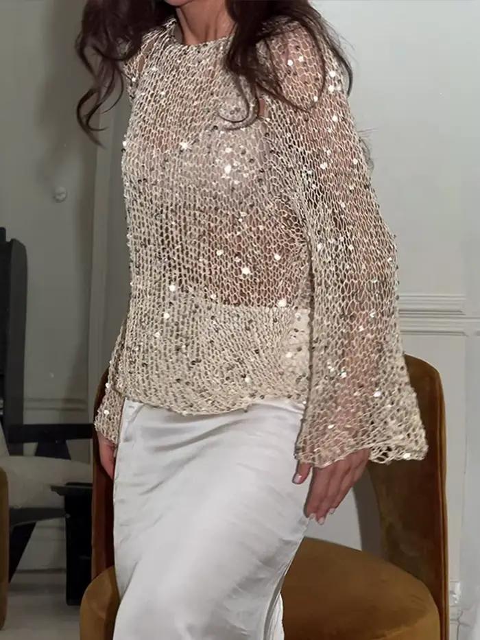 Pull à col roulé en tricot à paillettes pour femmes