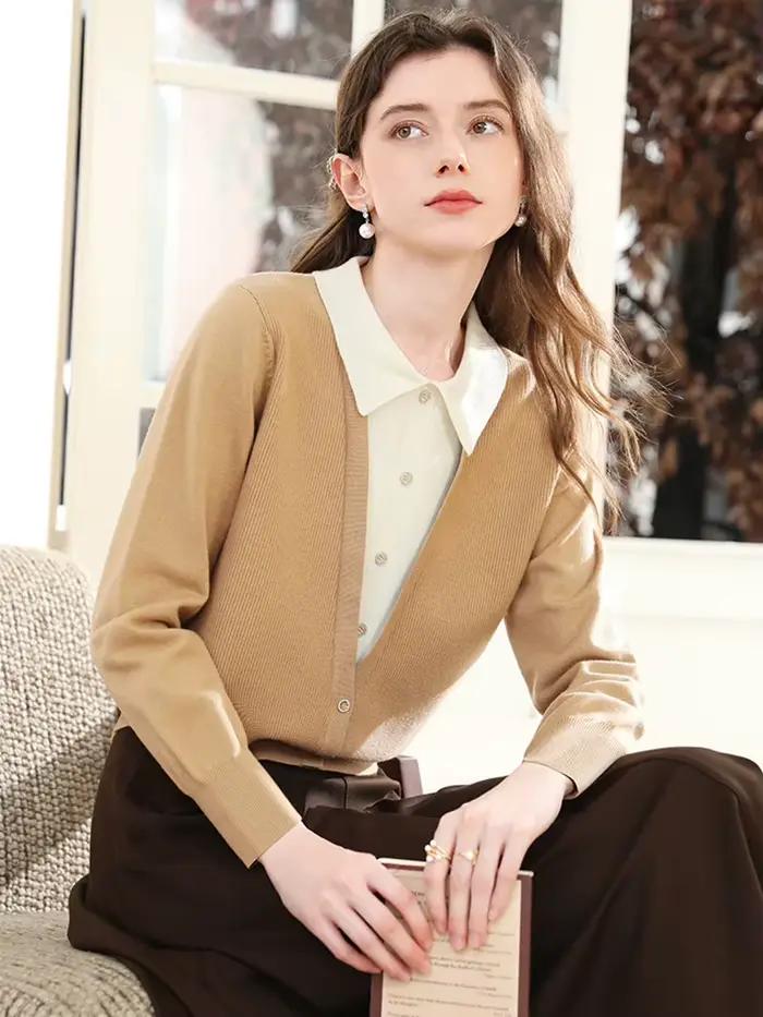 Je vous crois en laine faux deux pièces revers tricoté pull pour les femmes automne hiver élégant