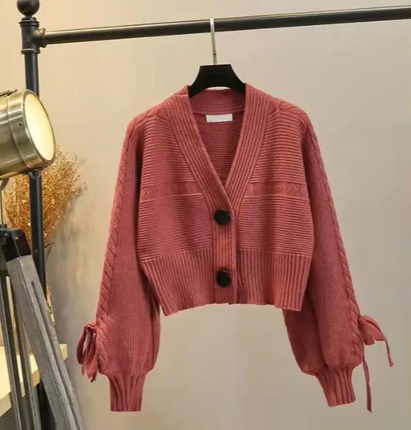 Cardigan Polyester Epais Coupe Ample Manches Lanternes Col En V Pour Femmes Occasions Automne Hiver