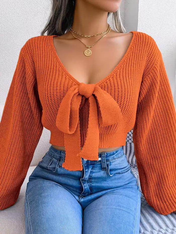 Y2K – pull dos nu avec nœud papillon pour femme
