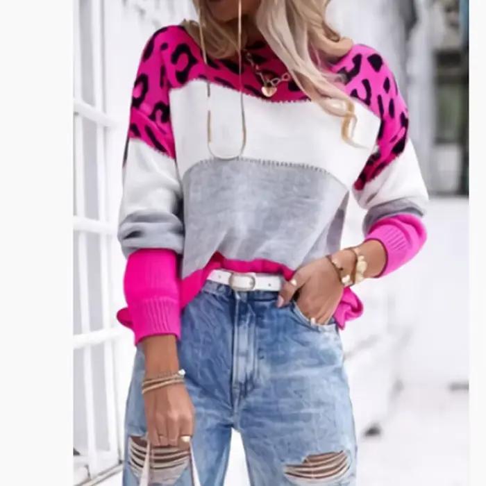 Pull léopard à manches longues pour femme