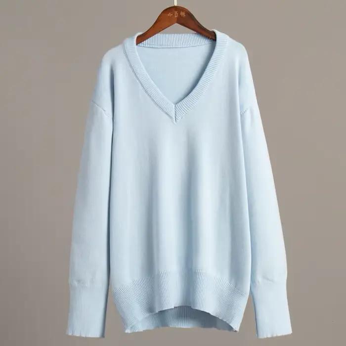 Pull à col en v femmes 2025 automne et hiver couleur unie européenne et américaine
