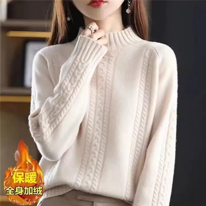 Pull à col mi-haut pour femme en laine et acrylique avec broderie ample et décontracté pour automne hiver occasions spéciales