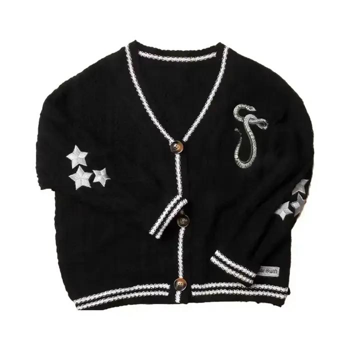 Cardigan d'amant avec broderie d'étoiles coeur rose confortable tricot doux TS