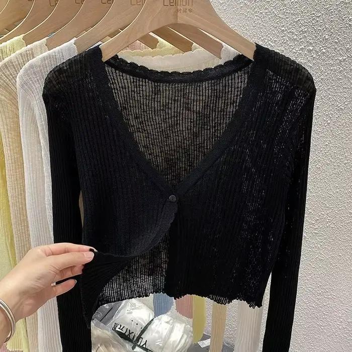 Cardigan court pastel pour femmes, veste tricotée légère, tenue basique pour adolescentes printemps été