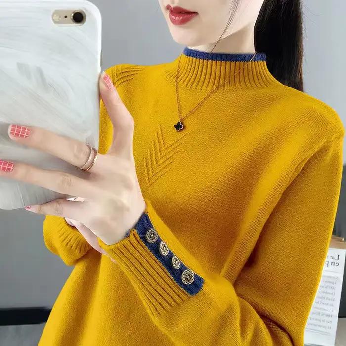 Pulls Femmes laine col roulé à manches longues Pull Femme chaud automne hiver Pollovers haut dames tricots printemps
