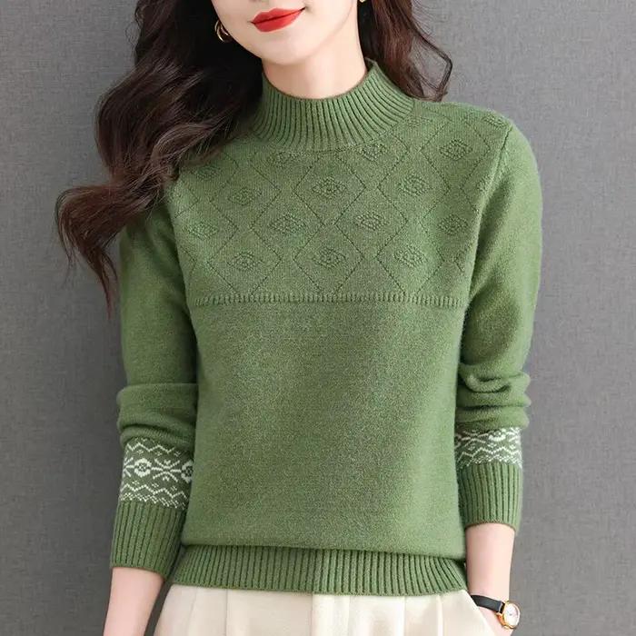 Pull en laine à manches longues et col mi-haut pour femme