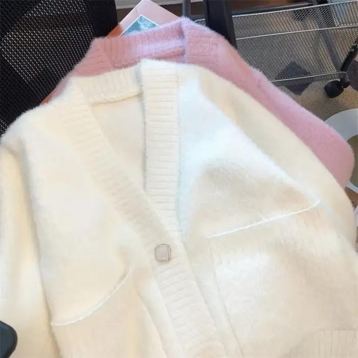 Pull femme Cardigan blanc col en v hauts en tricot
