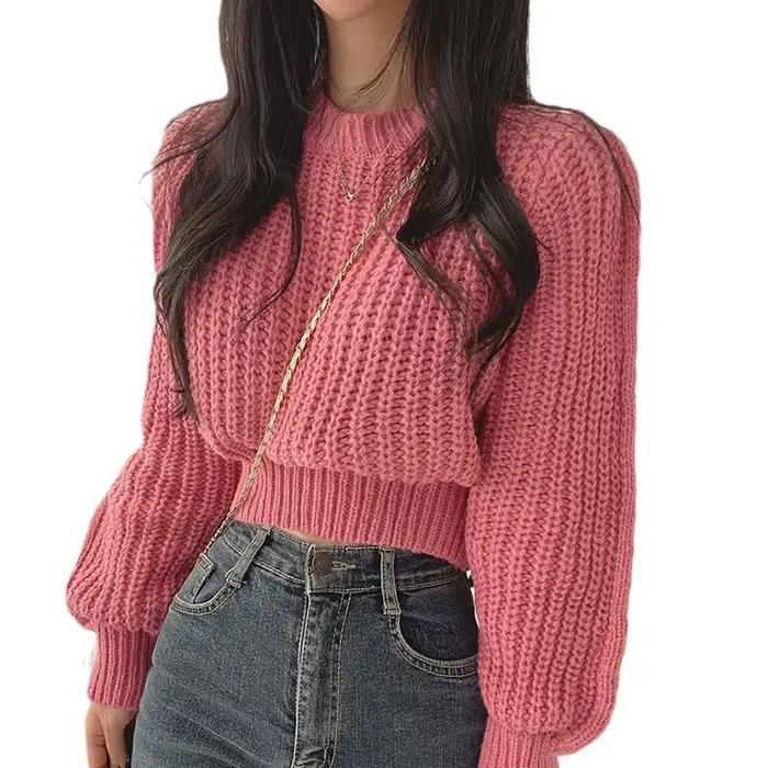Pull à manches bulles rose pour femmes style royal version coréenne mode automne hiver femme 35-45 ans STREETWEAR confortable