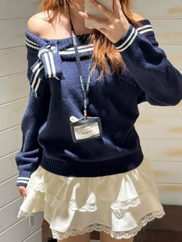 Pull à nœud papillon épaules dénudées pour femme