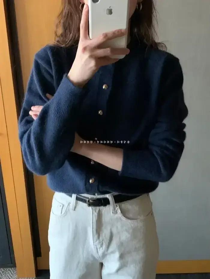 Pullover cardigan à col rond pour femme