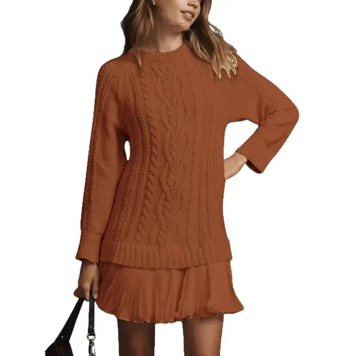 2025 femmes nouveau confortable décontracté mode automne et hiver pull torsadé avec ourlet en dentelle
