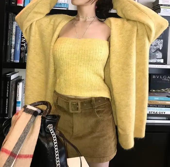 Ensemble pull Cardigan en tricot à manches longues pour femmes