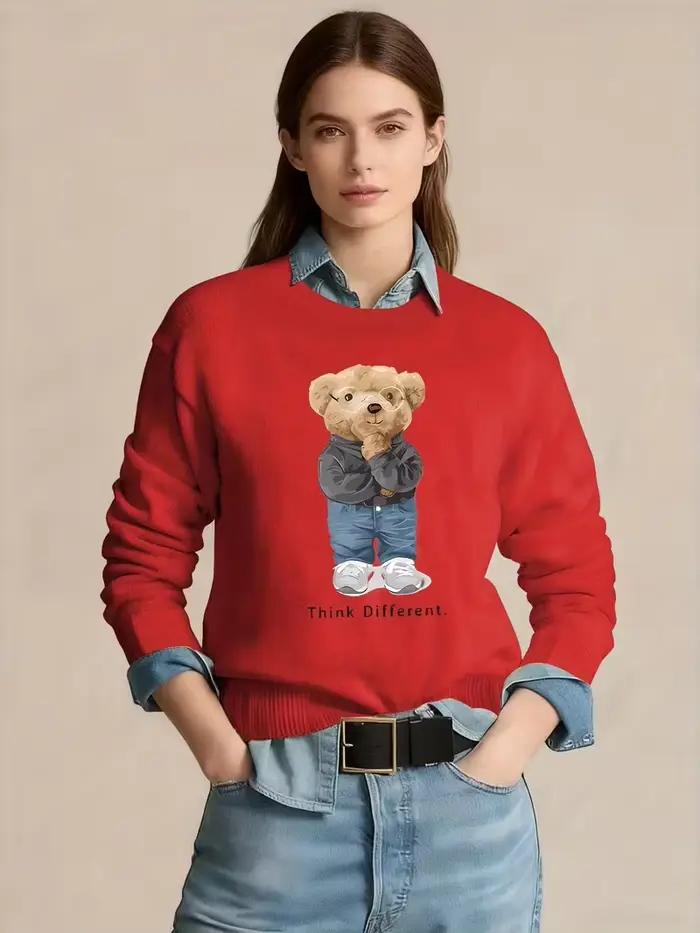 Pull en tricot à imprimé ours mignon pour femme (seulement le haut) pull femme