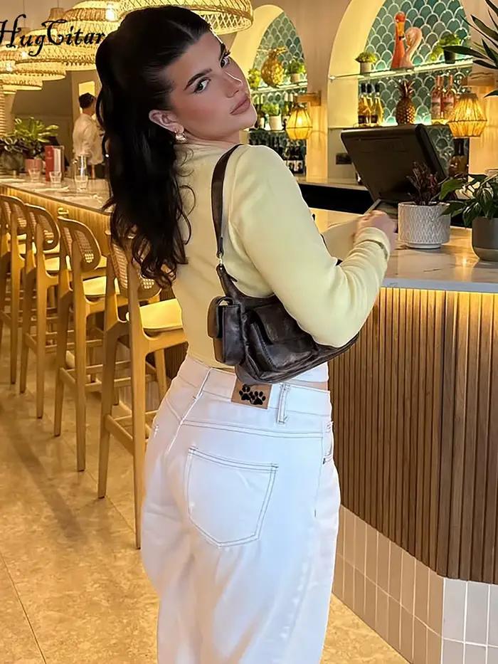 Hugcitar 2025 mode à manches longues solide Sexy boutons mince Cardigan culture T-Shirt haut automne femmes vêtements Streetwear fête Festival