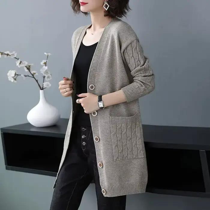 Dames pull veste 2025 automne hiver col en v être tout-match femmes tricot Cardigan