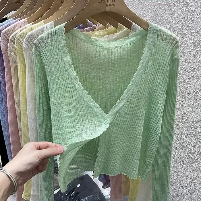 Cardigan court pastel pour femmes, veste tricotée légère, tenue basique pour adolescentes printemps été