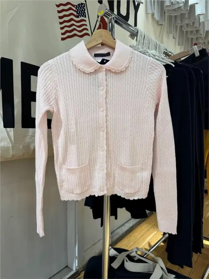 Cardigan Torsadé Rose à Col de Poupée Pour Femme Style Préppy Y2K Nouvelle Collection Automne Doux et Mignon Occasions Spéciales