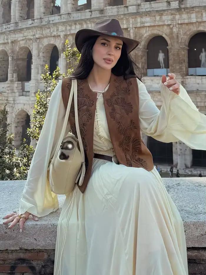 HH élégant femme sans manches décontracté Style de rue haut court femmes mode solide col rond broderie Design Vintage