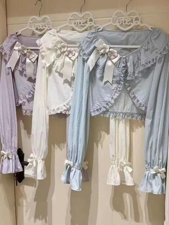 Automne Lolita doux mignon blanc Cardigan chemise femmes décontracté à manches longues couverture en dentelle mince Kawaii filles Blouse Shaw