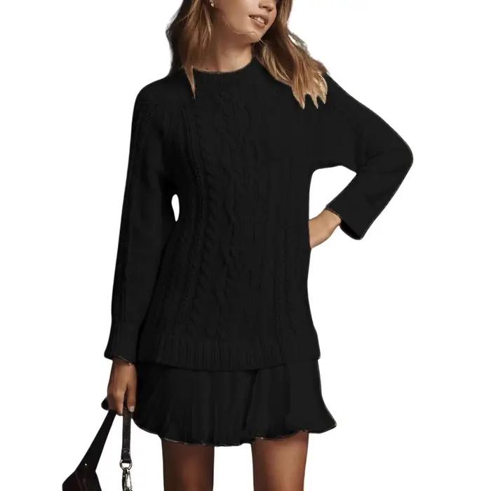 2025 femmes nouveau confortable décontracté mode automne et hiver pull torsadé avec ourlet en dentelle
