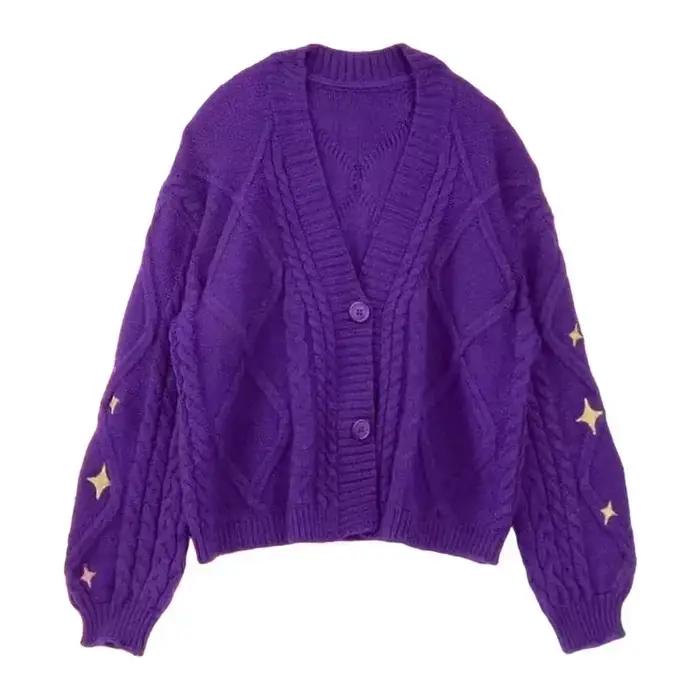 Cardigan d'amant avec broderie d'étoiles coeur rose confortable tricot doux TS