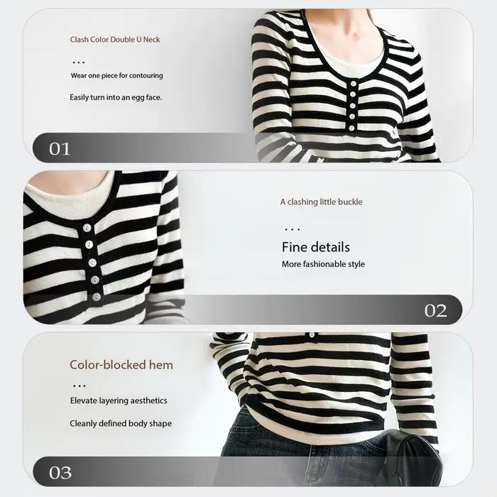 Pull OLrain rayé pour femmes, automne 2024, tricot simple, deux pièces à manches longues, chemise, style élégant, confort durable, occasions variées