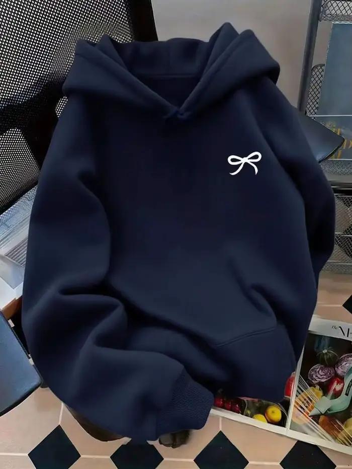 Sweat-shirt à capuche bleu marine avec imprimé nœud