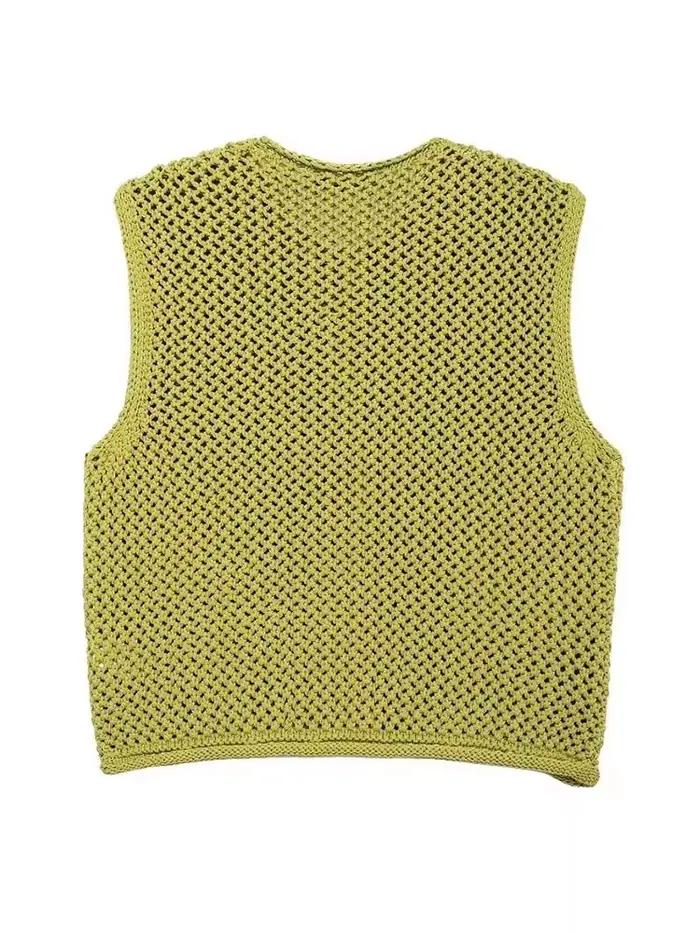Gilet sans manches polyester vintage chic pour femmes grandes avec boutons et poches pour les occasions estivales