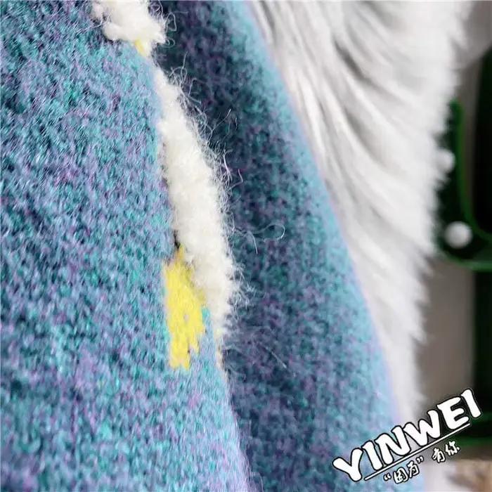 Bleu mouton dessin animé col en v à manches longues pull tricoté en vrac femmes Cardigan mode coréenne hiver épais