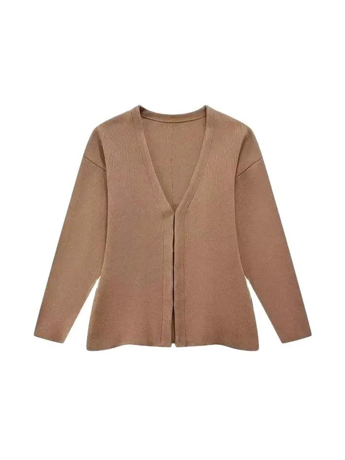 Pull Cardigan en tricot ajusté à crochet sur le devant pour femmes