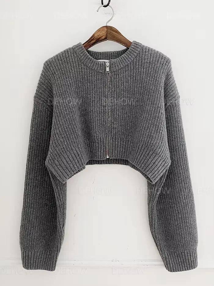 Cardigan en tricot à fermeture éclair pour femme