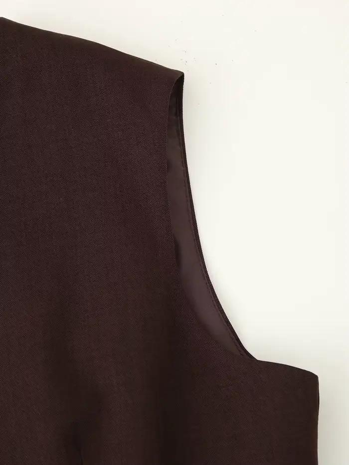 ETJ automne 2025 femmes élégant mode couleur unie col rond gilet tempérament polyvalent bouton up