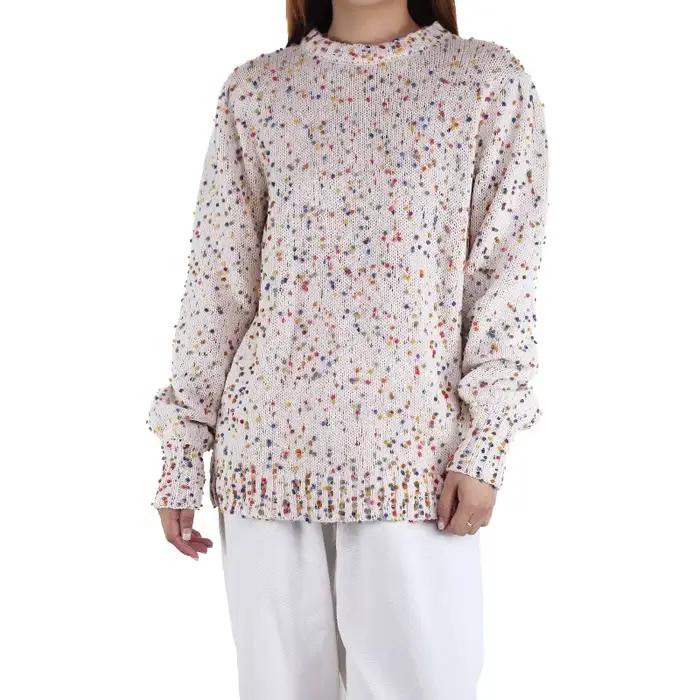 Pull à pois colorés pour femmes, col rond, coupe ample, polyester, style mode, automne et hiver