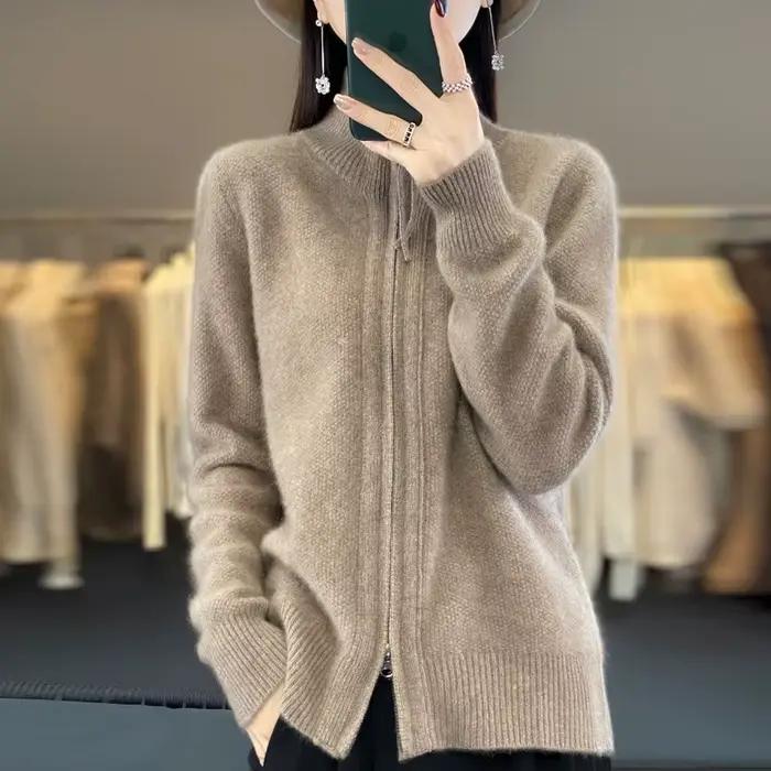 Cardigan tricoté à fermeture éclair pour femme